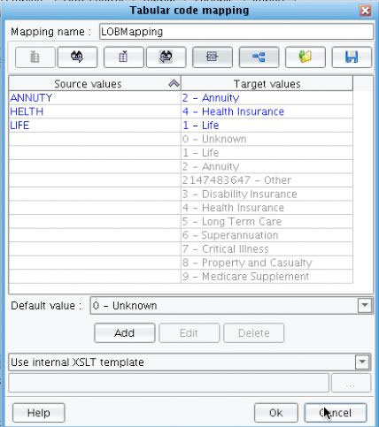 Acord Tabular Code Mapping Screen