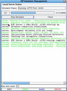 ACORD Message Testing Emulator log window