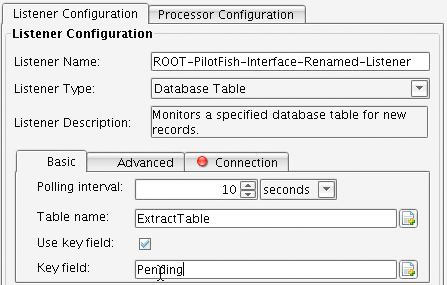 Database Table Adapter Listener Configuration Panel