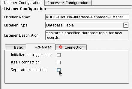 Database Table Adapter Listener Configuration Advanced Panel