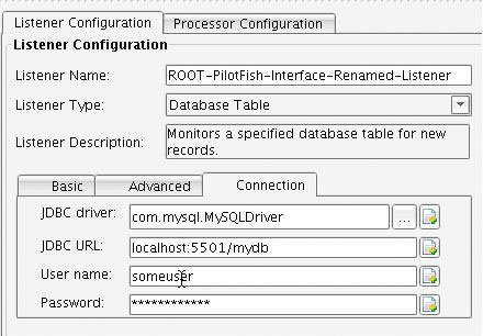 Database Table Adapter Listener Configuration Connection Panel