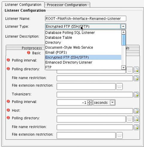 Encrypted FTP Over SSH Adapter Configuration Panel