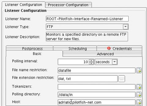 General FTP Adapter Configuration Panel 
