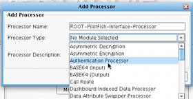 Authentication Processor Add Processor drop down menu