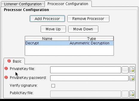 Encryption and Decryption Processors Configuration Panel