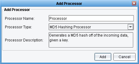 MD5 Hashing Add Processor panel
