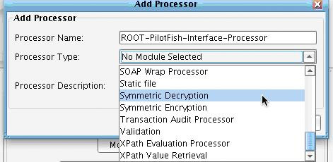 Symmetric Decryption & Encryption Processor Add Processor Menu