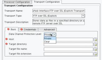 FTP over SSL (Explicit) Transport Data Channel Protection Level dropdown