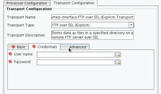 FTP over SSL (Explicit) Transport Credentials tab