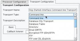 Command Line Transport, Transport Type Dropdown Menu