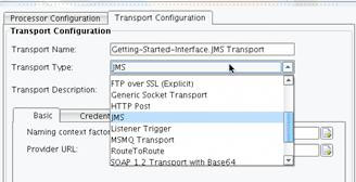 JMS (Java Messaging Service) Transport Type dropdown