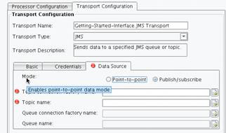 JMS (Java Messaging Service) Transport Data Source tab
