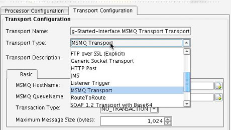 MSMQ Transport Type dropdown