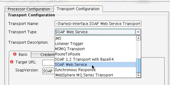 SOAP Web Service Transport Type dropdown