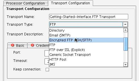 FTP over SSH Transport, Transport Type dropdown