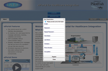 eiPortal Registration Screen