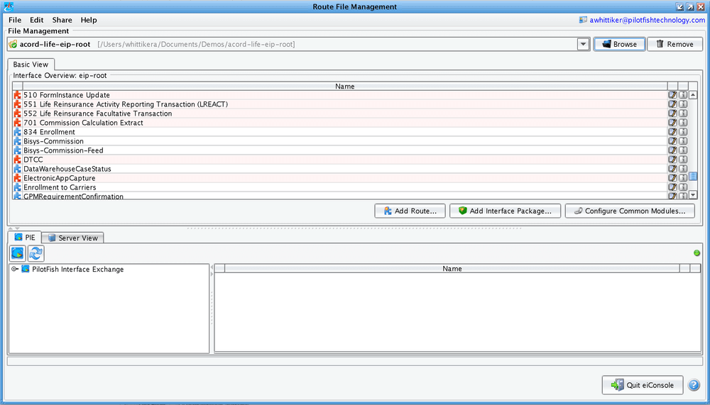Route File Management in the eiConsole Software