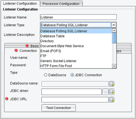 Database to XML Transformations Database Polling SQL Listener panel