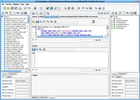 XSLT Debugger Component of the eiConsole's Data Mapper
