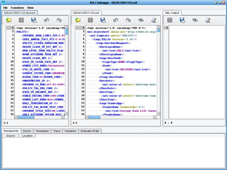 XSLT Debugger 4 Panel layout