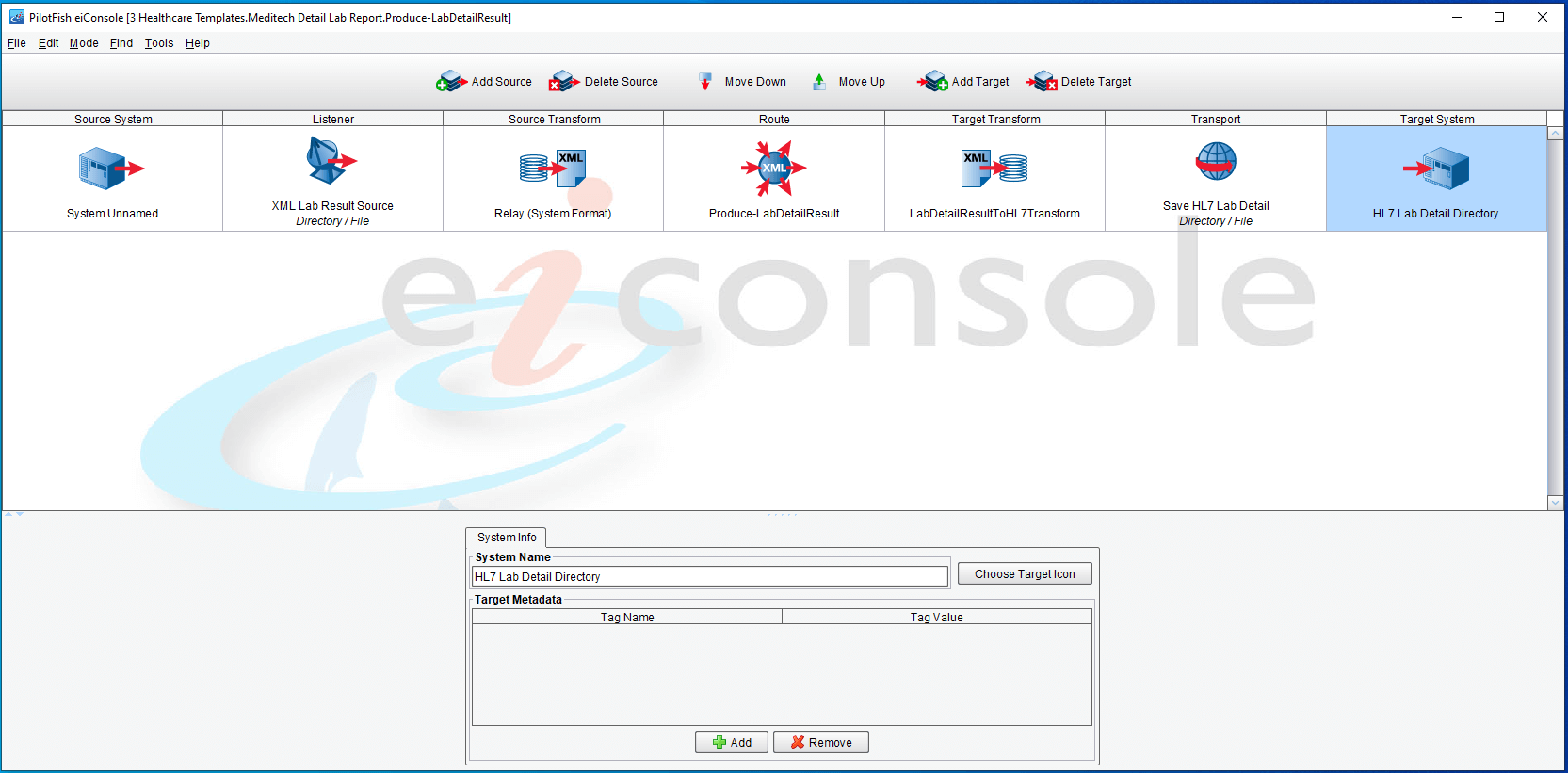 Configuration of Route Data Target in eiConsole IDE