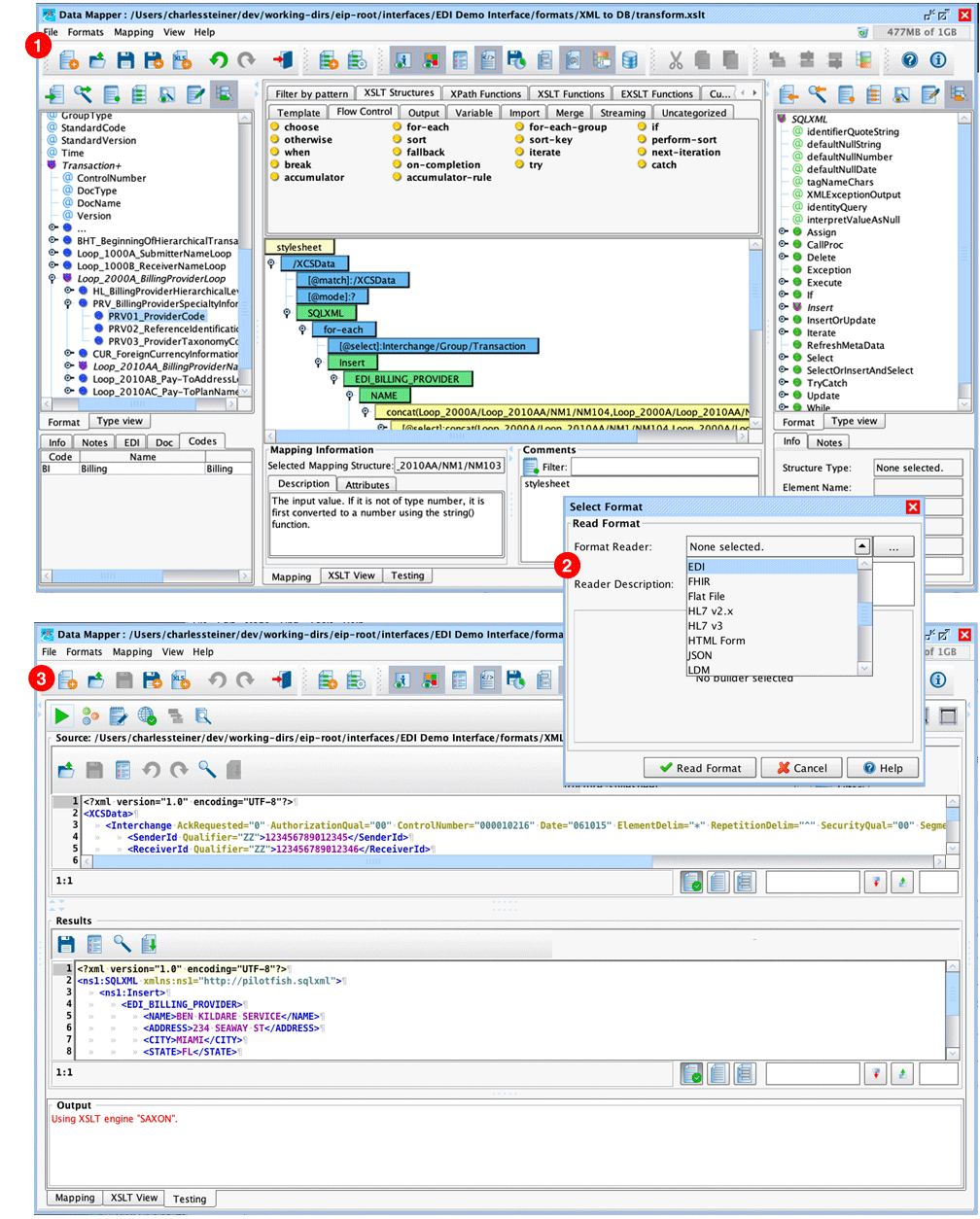 PilotFish Data Mapper, built-in testing mode