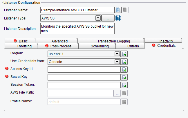 AWS S3 Listener Credential Configuration Options in PilotFish Interface Engine 