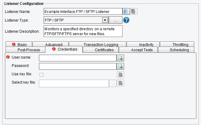 FTP/SFTP Listener/Adapter Credentials in PilotFish Middleware