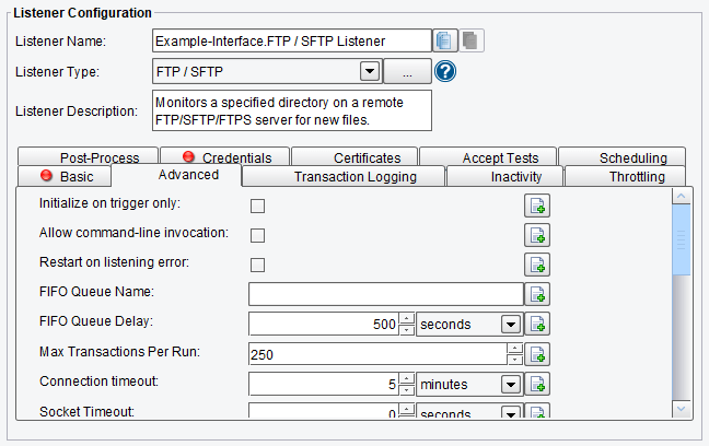 FTP and SFTP Basic Listener Configuration Advanced Options