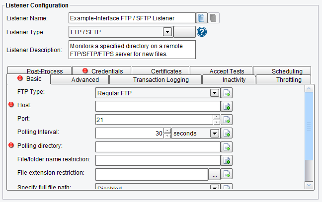 FTP and SFTP Basic Listener Configuration Options