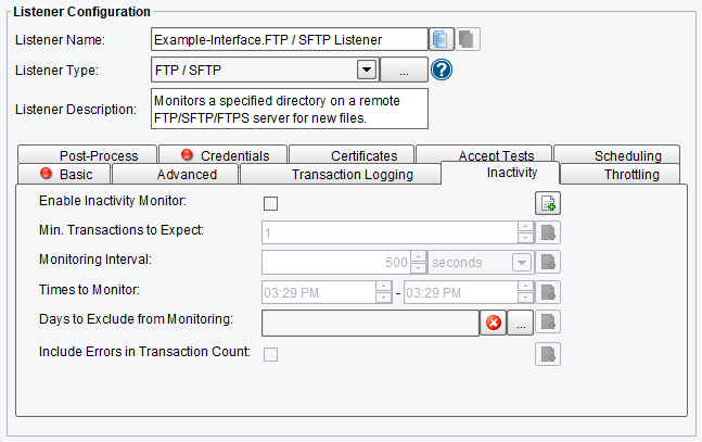 FTP/SFTP Listener or Adapter Inactivity Config. Options