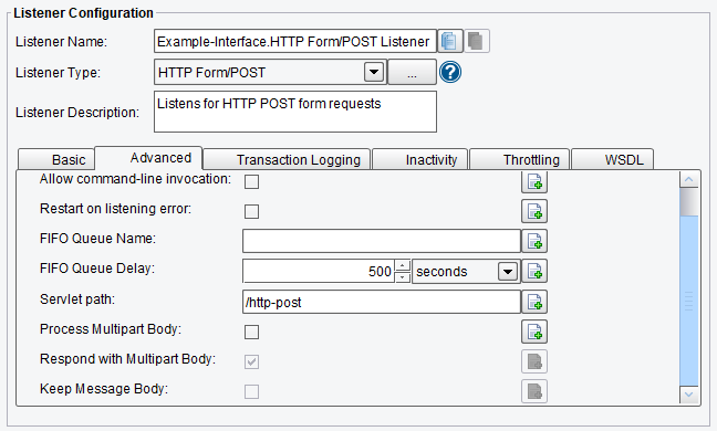 HTTP Form POST Listener or Adapter Advanced Options