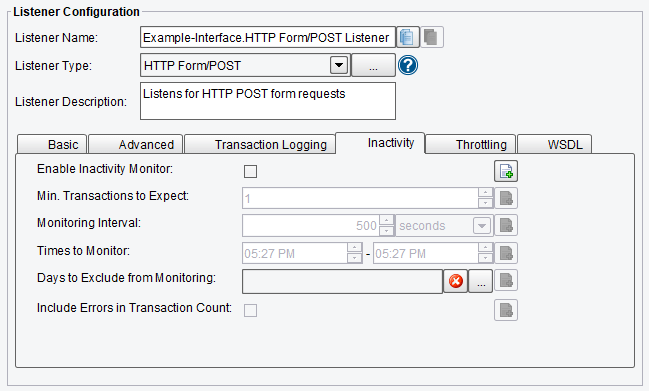 HTTP POST Web Form Listener or Adapter Inactivity Configuration Options