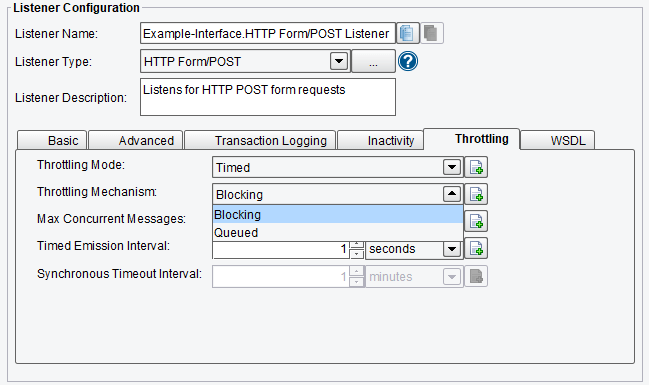 Throttling Configuration Options for HTTP Form/POST Adapter or Listener in PilotFish Integration Engine