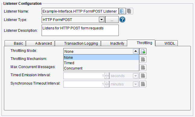 HTTP Form/POST Listener Throttling Mode Selections