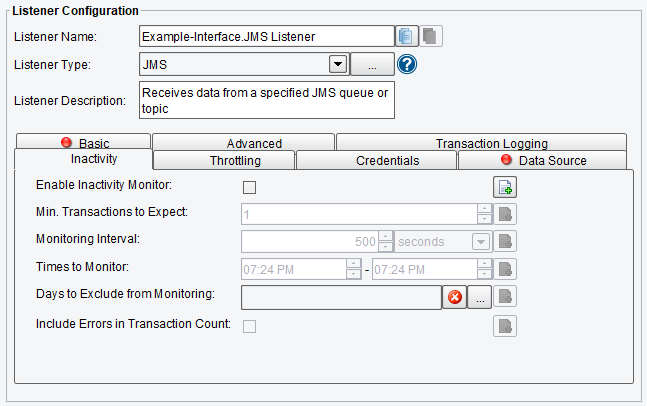 JMS Listener or Adapter Inactivity Configuration Options
