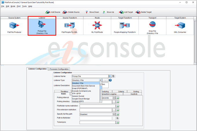 Listener/Adapter Type Selection for Configuration in PilotFish Integration Engine