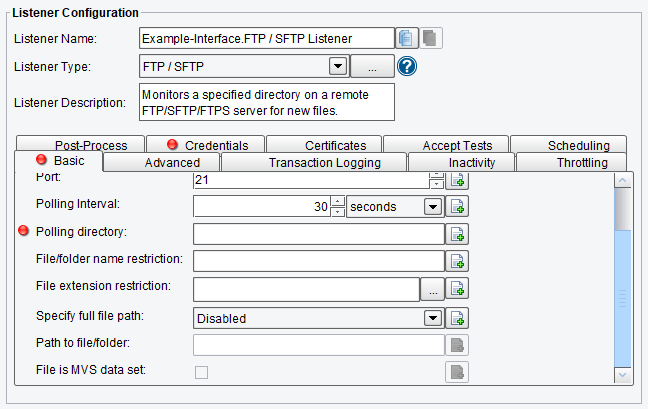 SFTP and FTP Basic Listener Configuration Options