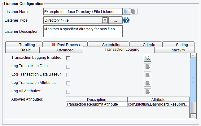 Transaction Logging Configuration Options for Directory Listener in PilotFish