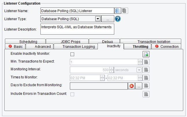 SQL Database Polling Inactivity Configuration Options