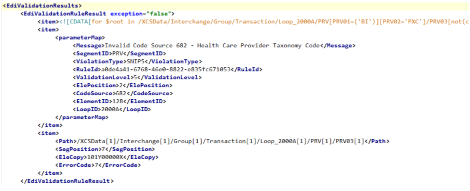 EDI SNIP Validation Processor Error Message Example